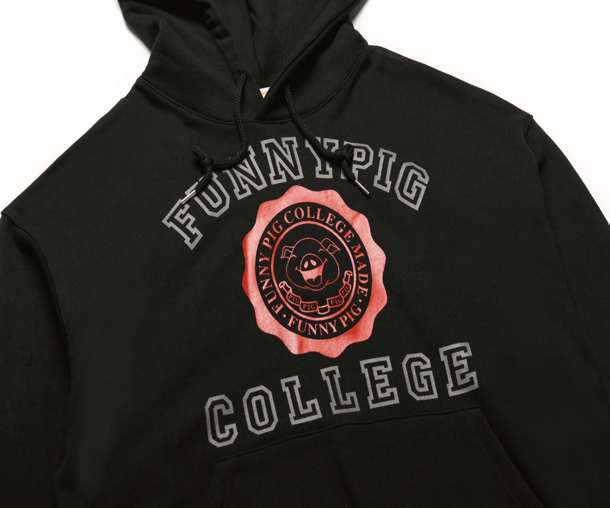퍼니피그메이드(FUNNY PIG MADE) 퍼그 컬리지 후드맨투맨(블랙)