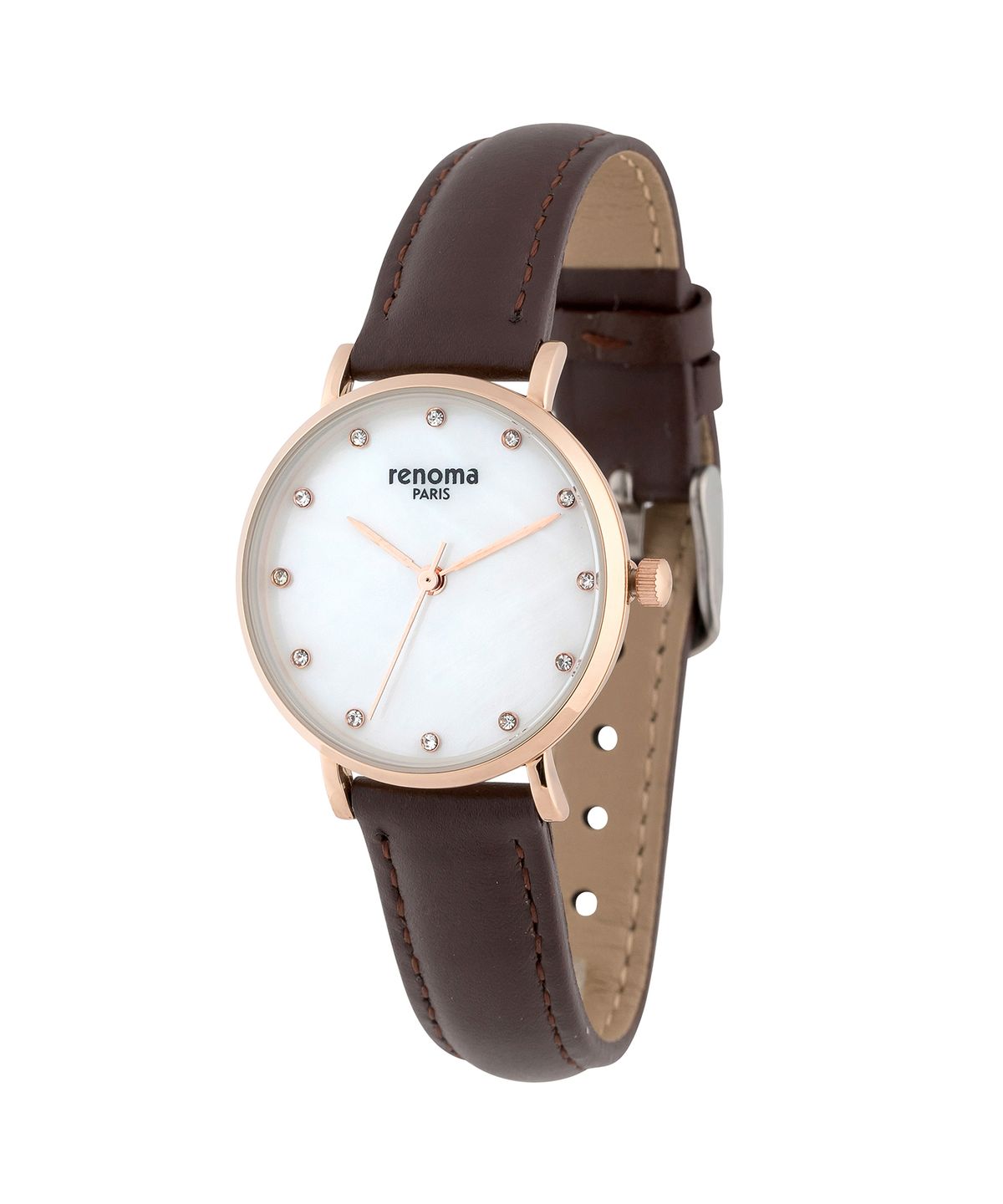 레노마 시계(RENOMA WATCH) 슬림 큐빅 자개 브라운 여성 가죽시계 RE530BR