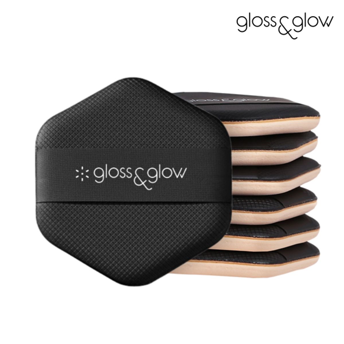 글로스앤글로우(GLOSS&GLOW) 국내생산 식스엣지 에어쿠션 퍼프(블랙) 6P
