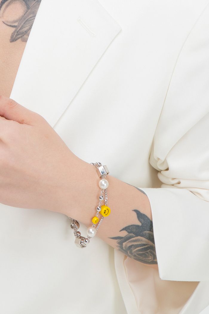 【BLACKPURPLE】Smile Pearl Necklace Smile Pearl Bracelet MUSINSA | BLACK PURPLE Smile Pearl Bracelet