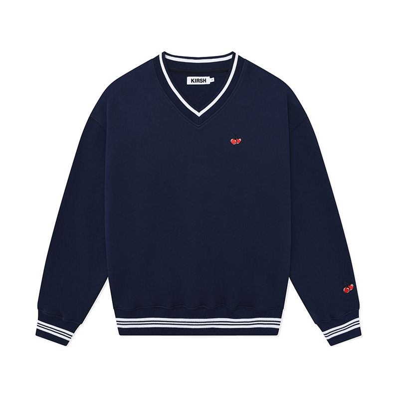 MUSINSA | KIRSH V-Neck Small Cherry Sweatshirt KA [Navy