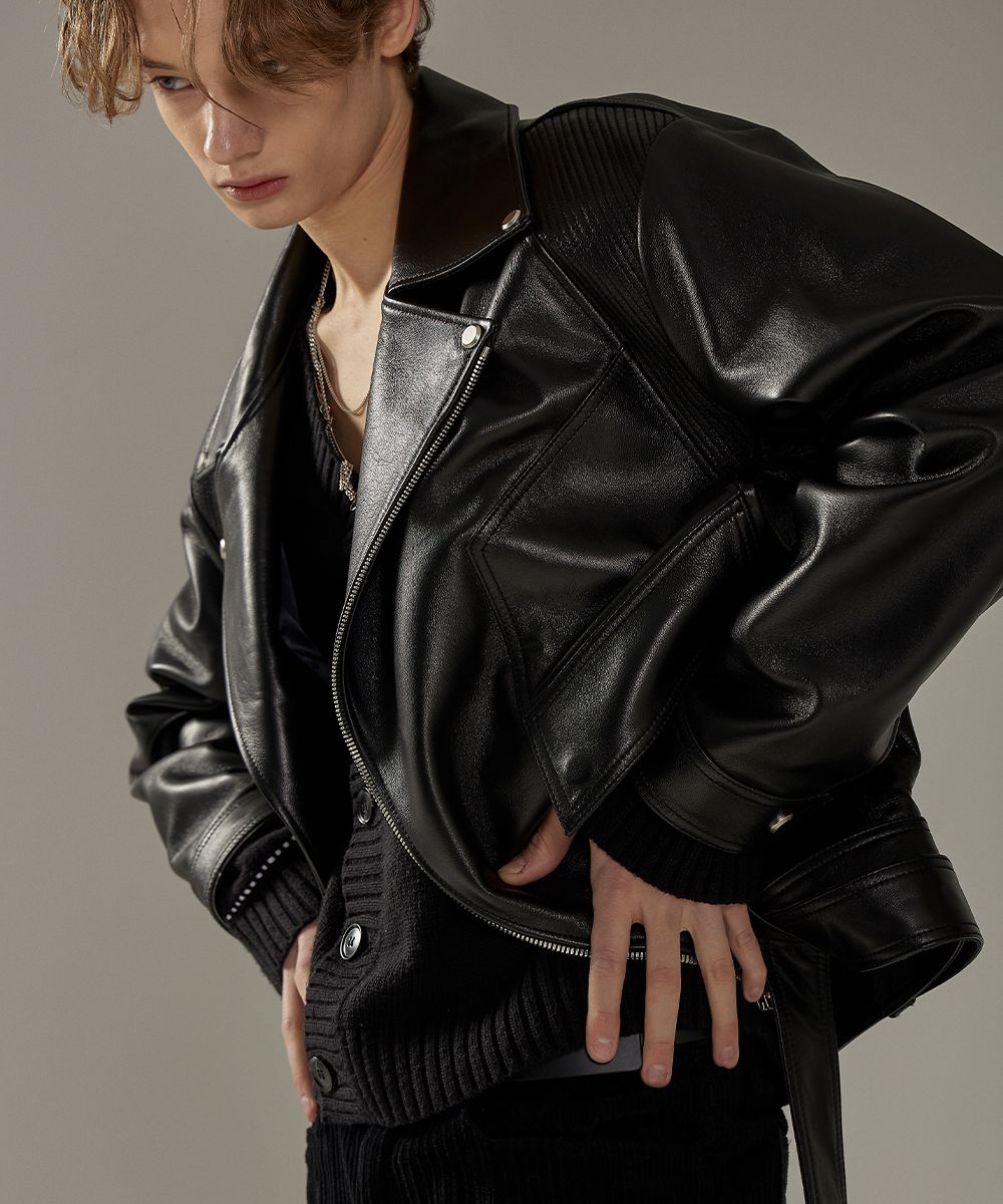 MUSINSA公式 | MAISON MINED BLACK LEATHER LAMB RIDER JACKET