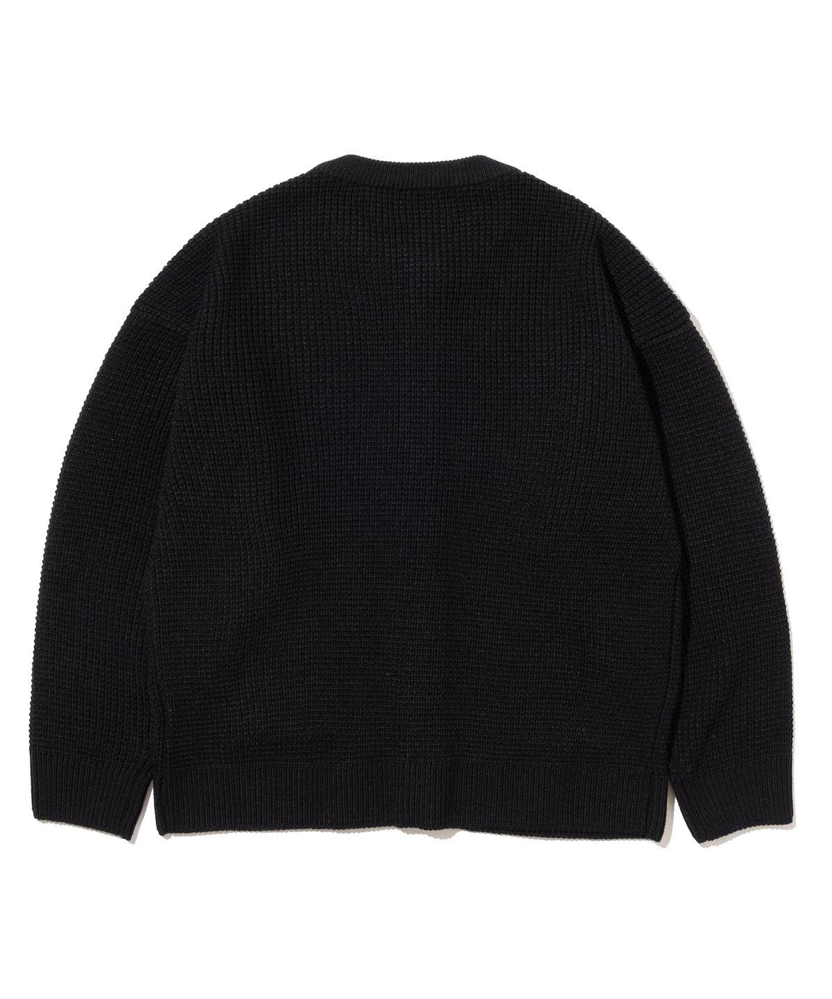 니티드(KNITTED) 안티필링 볼륨 와플 가디건 BLACK