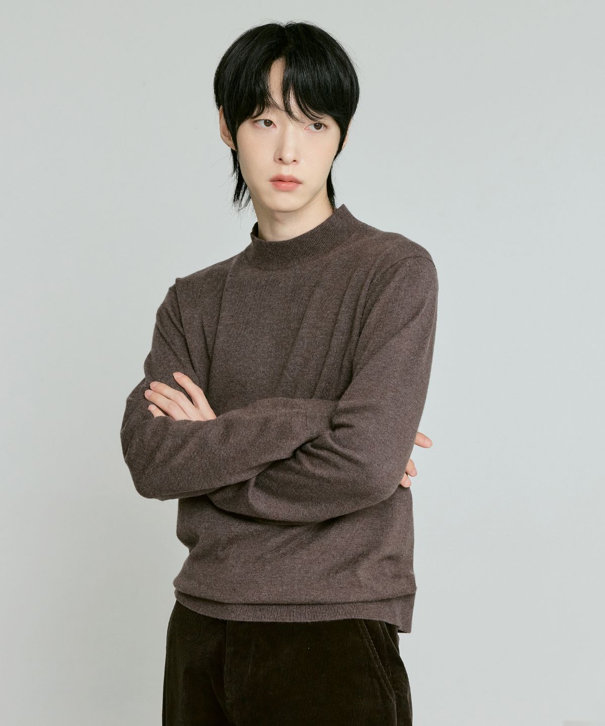 210에디트(210EDIT) 남성 캐시미어 블렌디드 반터틀넥 니트 [멜란 브라운]_ZZ4SW011