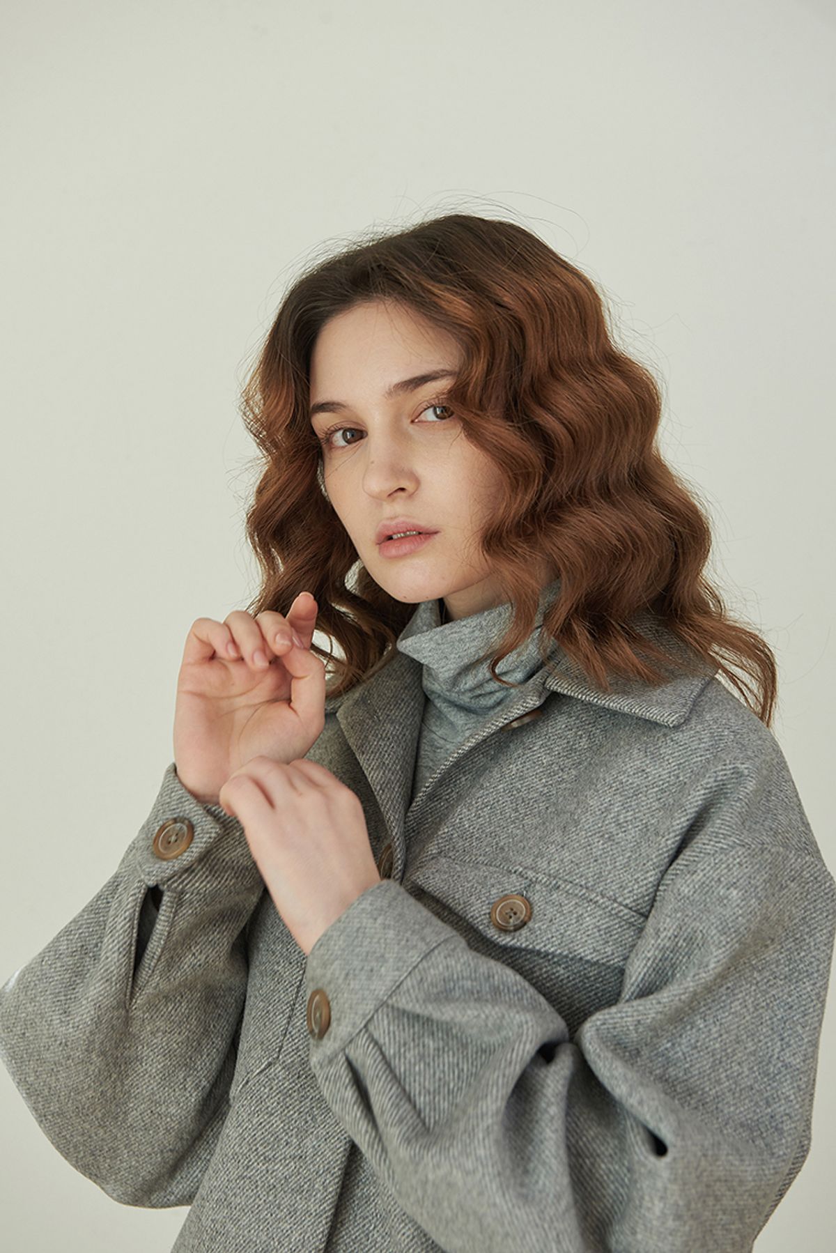 라비올렛트(LA VIOLETTE) Boyfriend Shirt Jacket (Wool Blend) - Grey