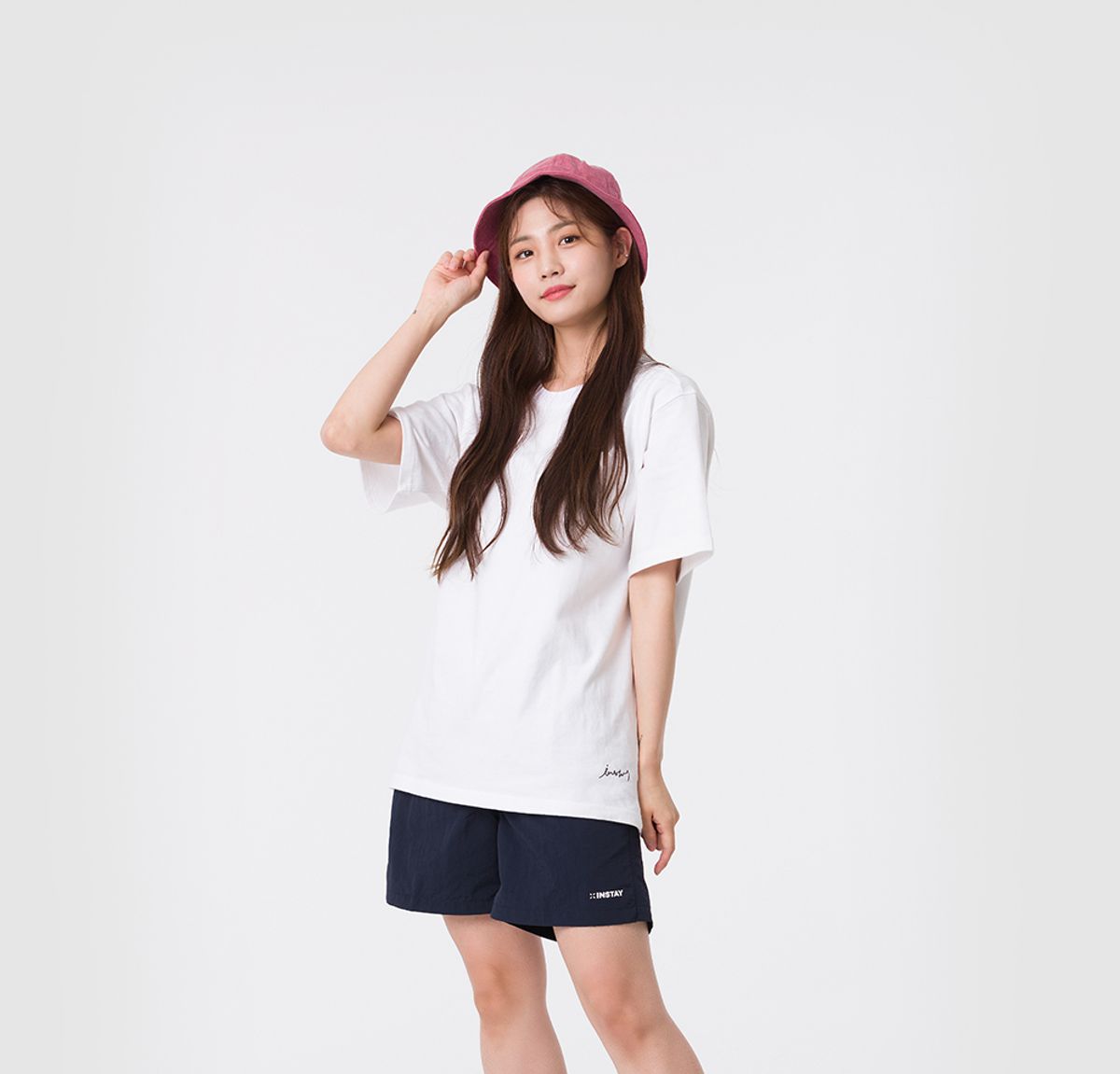 인스테이(INSTAY) 무지 레이어드 크루넥 반팔티셔츠
