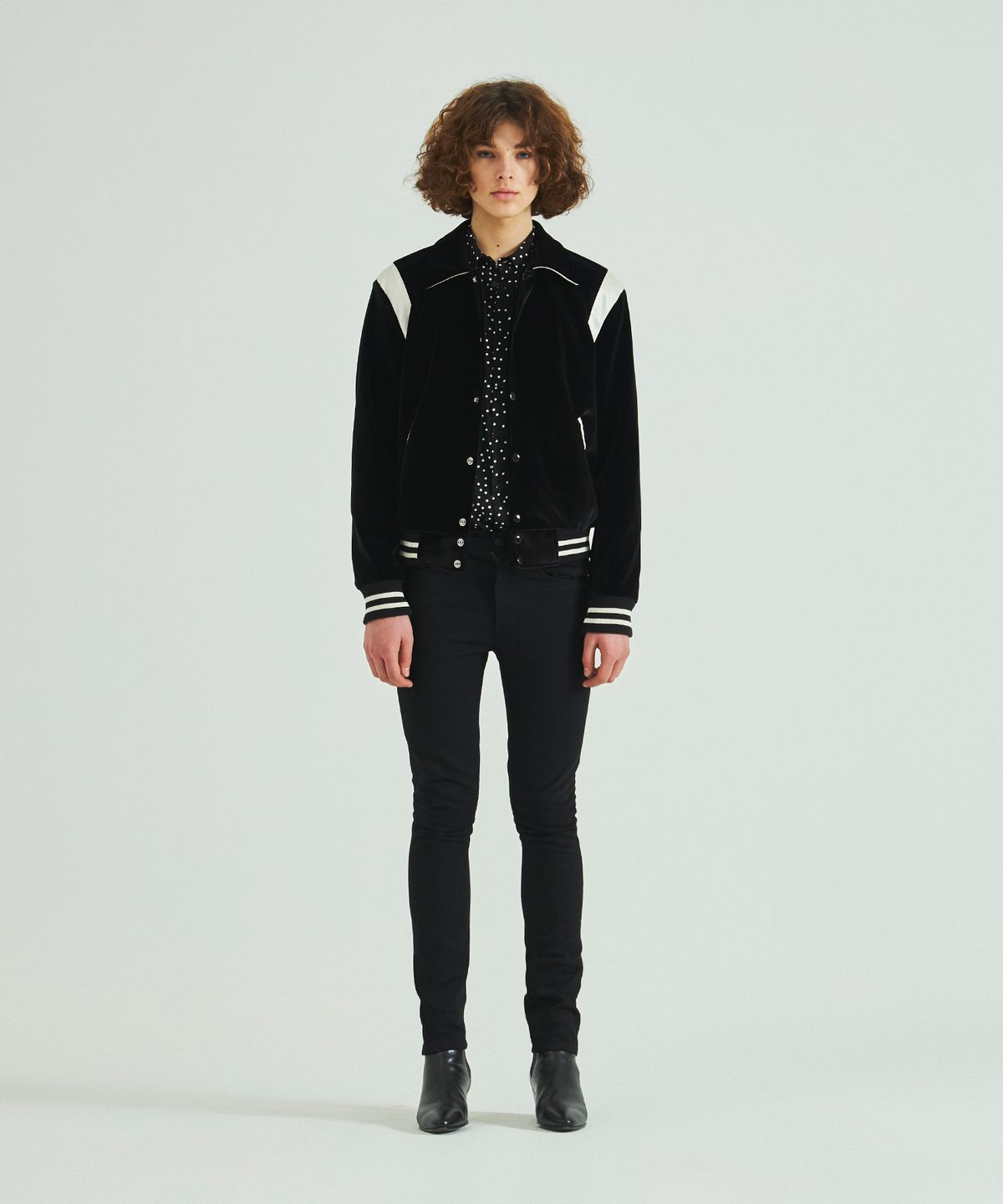 롤링스튜디오(ROLLINGSTUDIOS) VELVET VARSITY JACKET BLACK