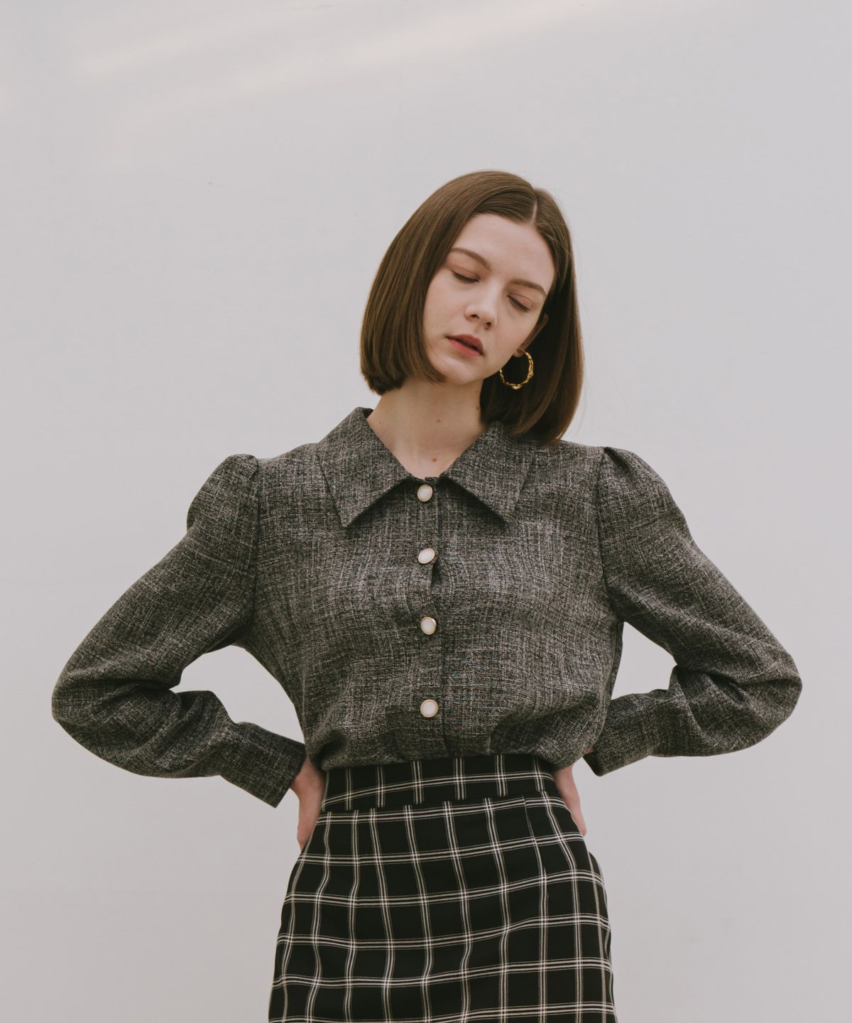엽페(YUPPE) TWEED SHIRT_BLACK