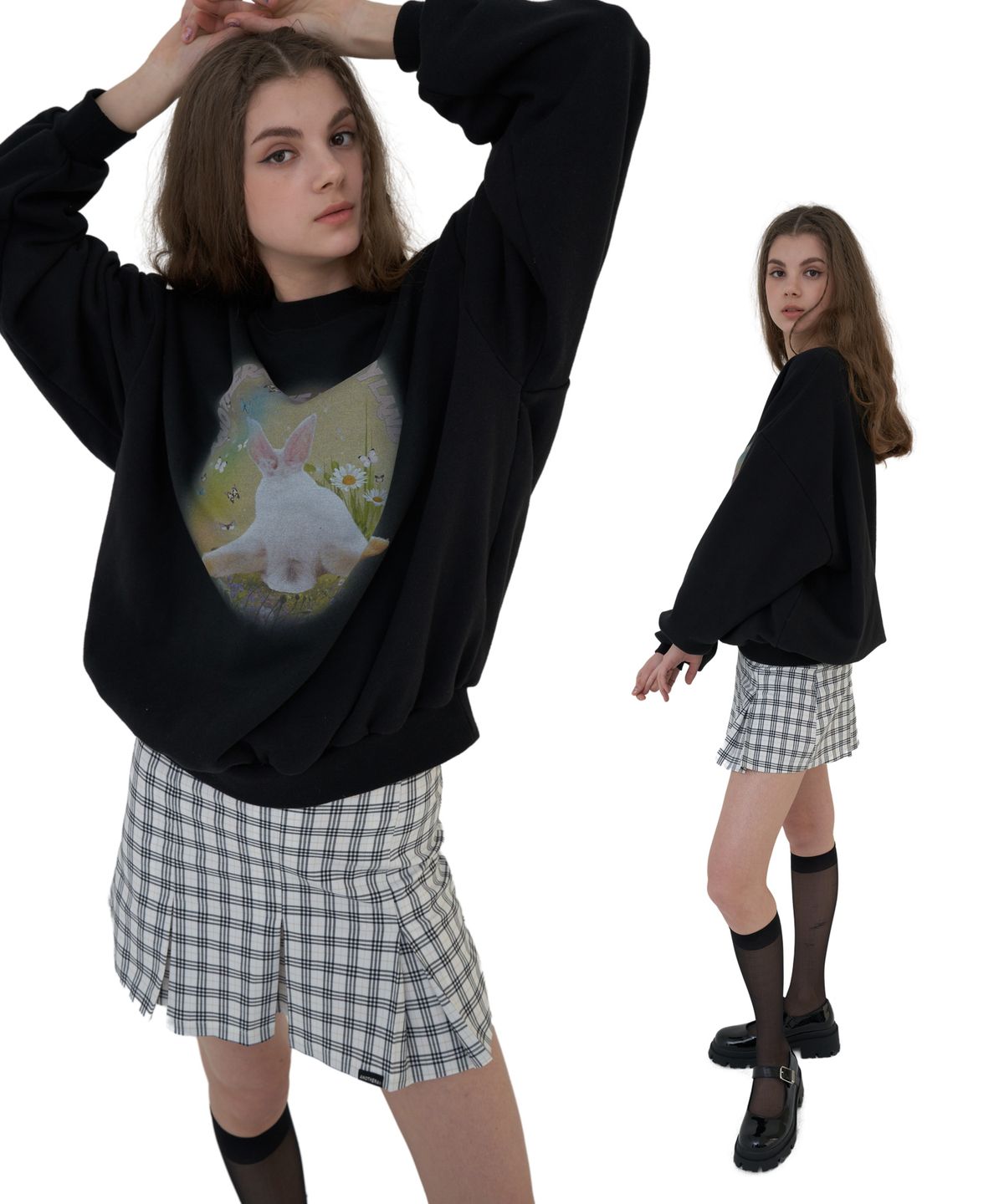 어나더에이(ANOTHER A) BunnyLand Sweatshirt [Beige/Heather Grey/Black]
