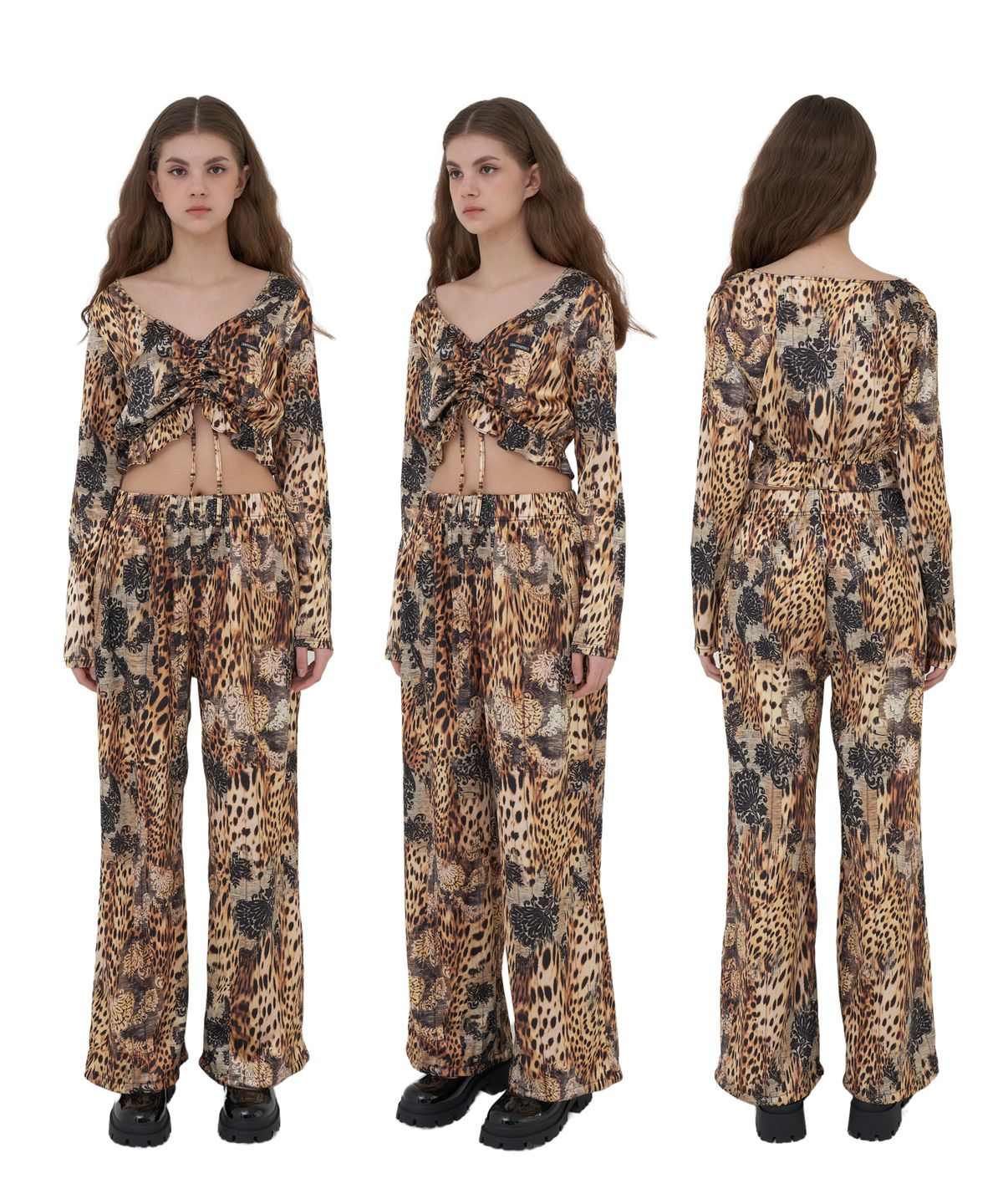어나더에이(ANOTHER A) Satin Square Leopard Blouse