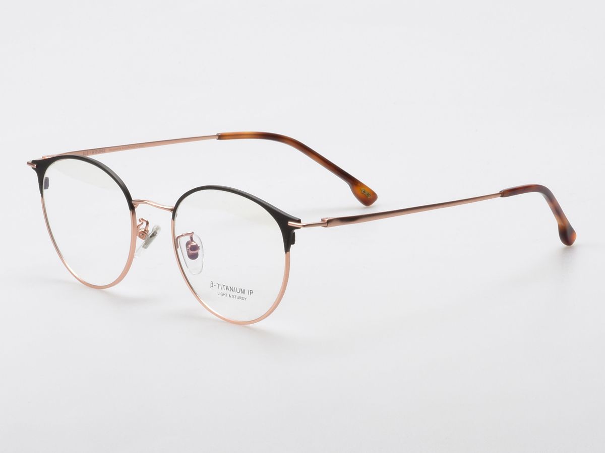 알로아이웨어(ALO EYEWEAR) [ALOXROUNZ] AR8013A C2 하프 투톤 블랙&로즈골드 베타티타늄 라운드 안경