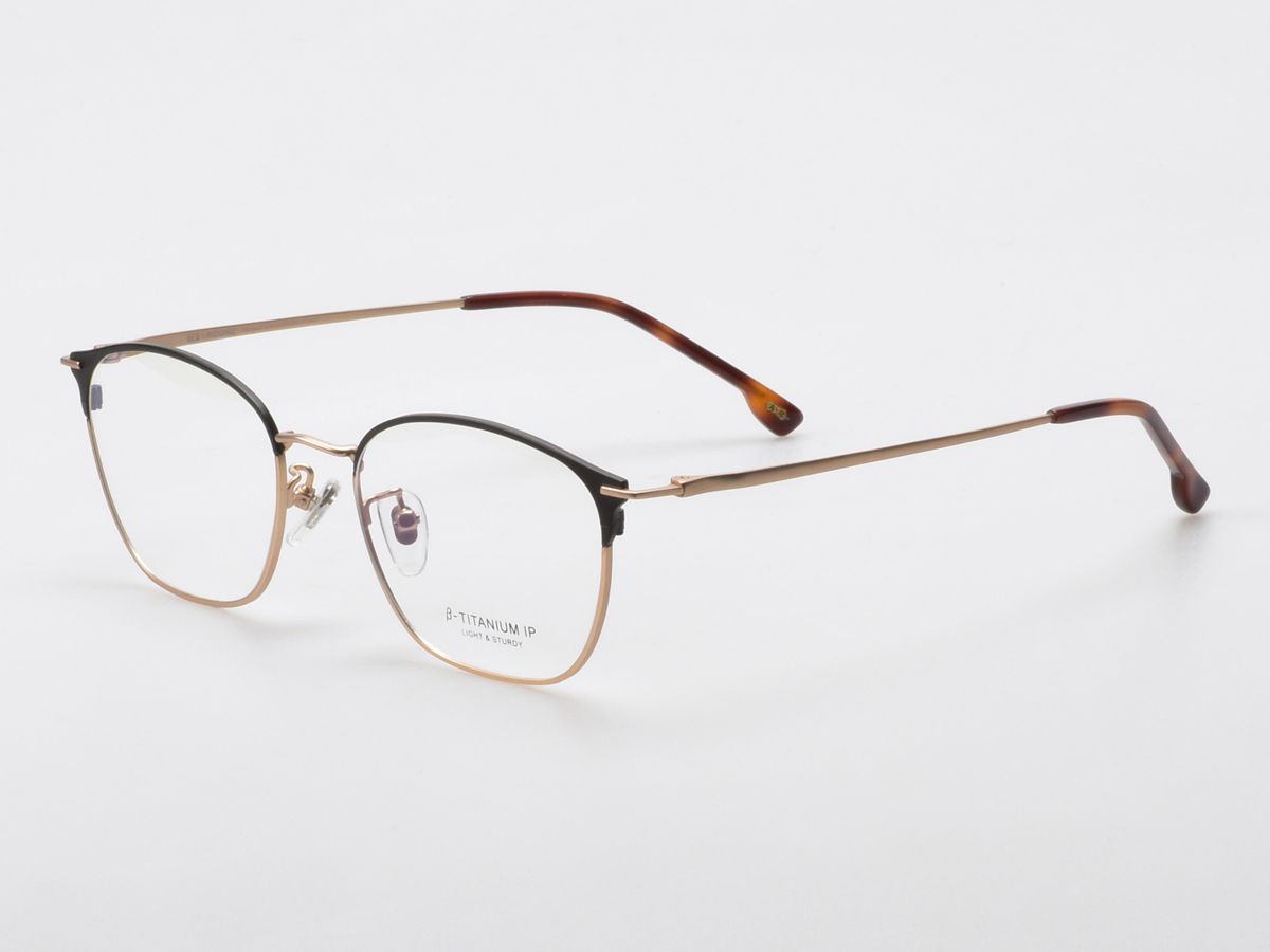 알로아이웨어(ALO EYEWEAR) [ALOXROUNZ] AR8014A C2 하프 투톤 블랙&골드 베타티타늄 스퀘어 안경