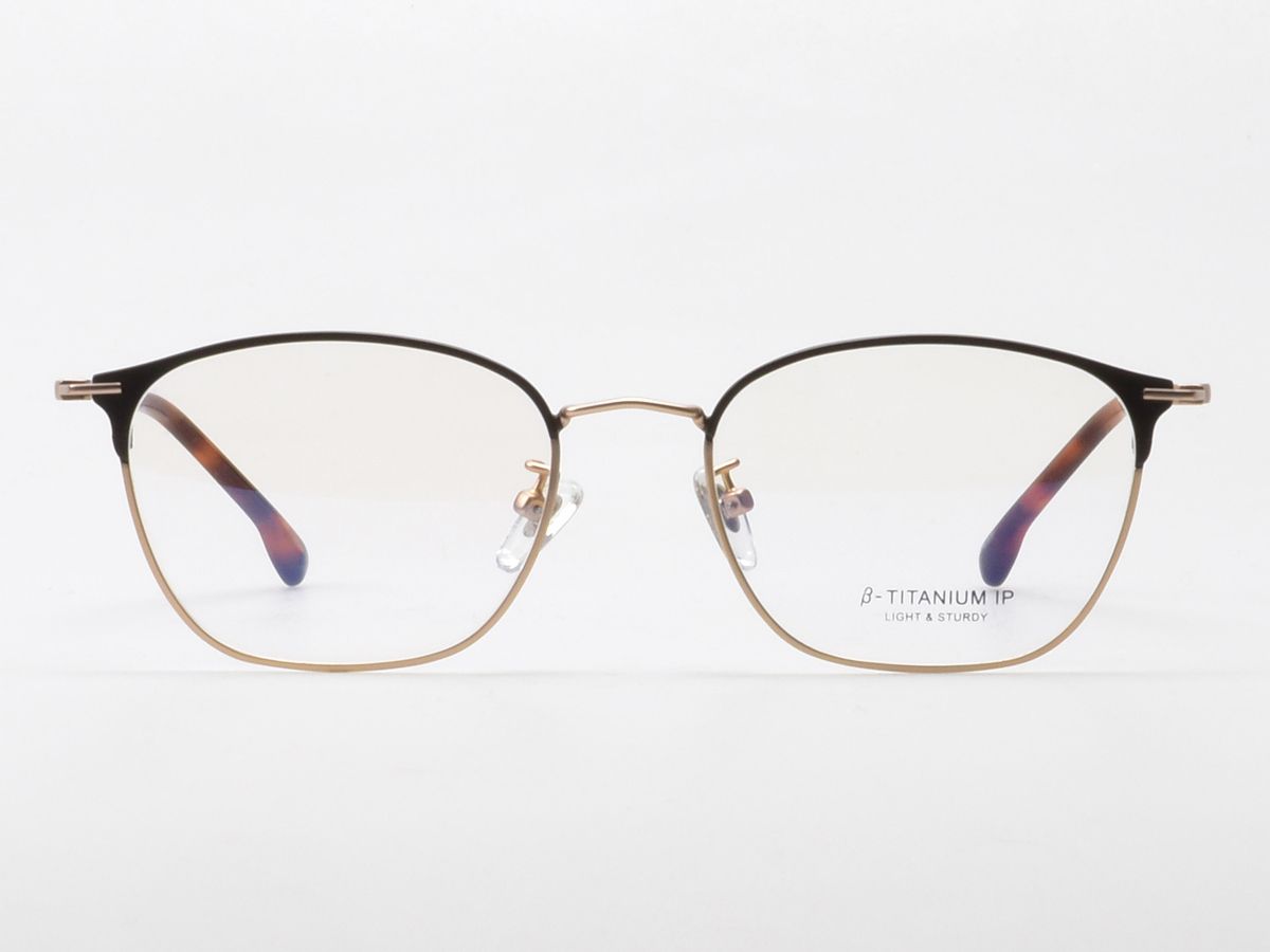 알로아이웨어(ALO EYEWEAR) [ALOXROUNZ] AR8014A C2 하프 투톤 블랙&골드 베타티타늄 스퀘어 안경