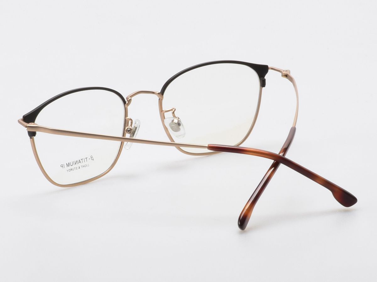 알로아이웨어(ALO EYEWEAR) [ALOXROUNZ] AR8014A C2 하프 투톤 블랙&골드 베타티타늄 스퀘어 안경