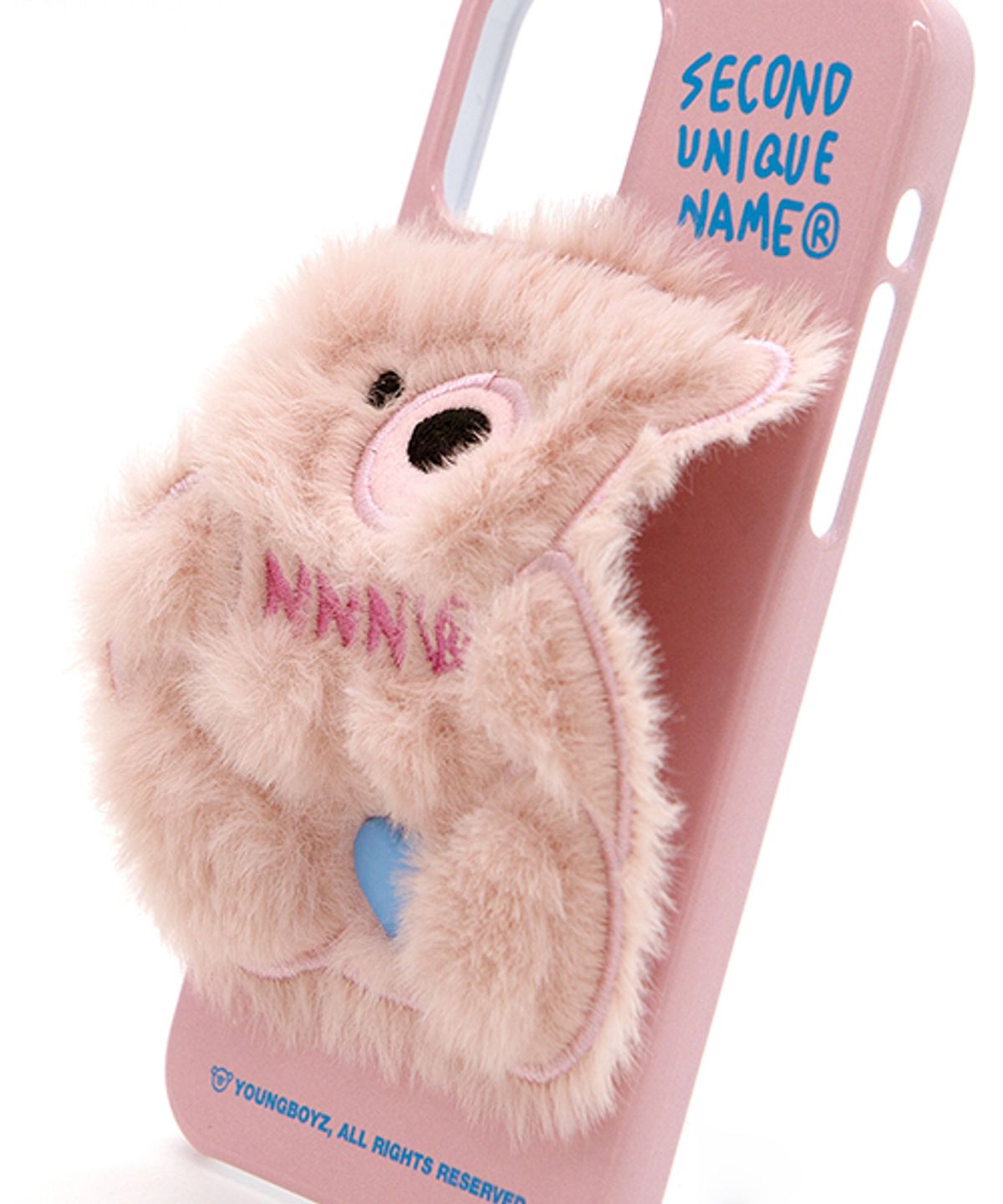 세컨드유니크네임(SECOND UNIQUE NAME) SUN CASE PATCH FUR BEAR LIGHT PINK
