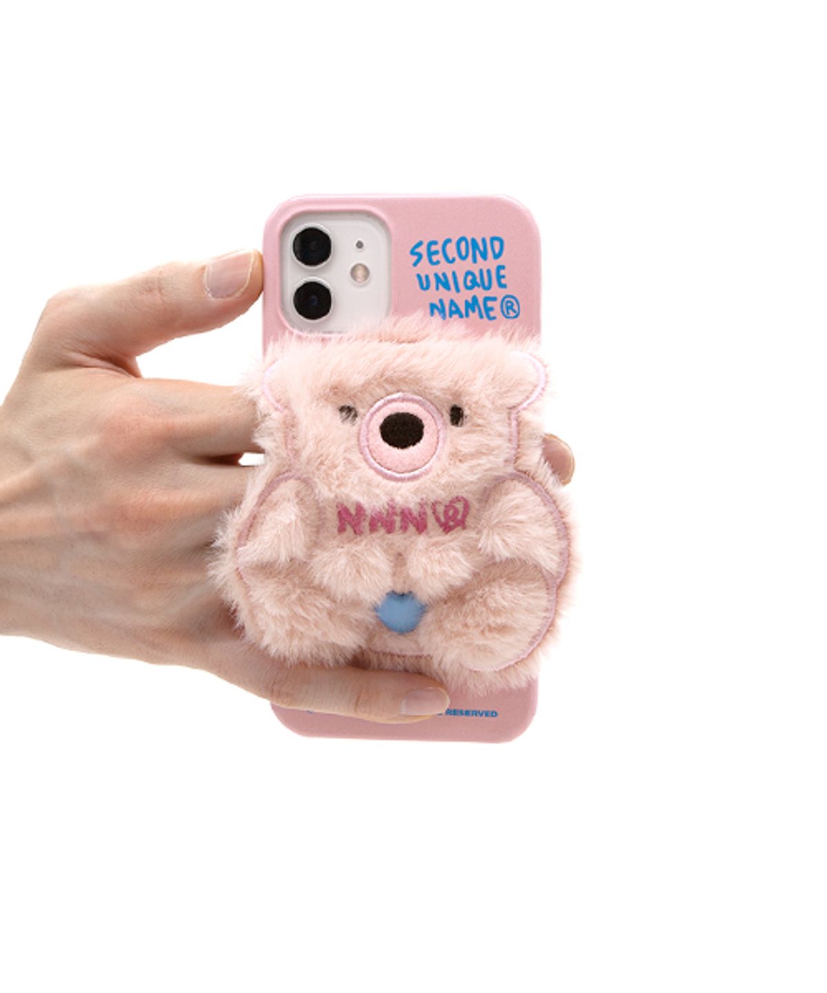 세컨드유니크네임(SECOND UNIQUE NAME) SUN CASE PATCH FUR BEAR LIGHT PINK