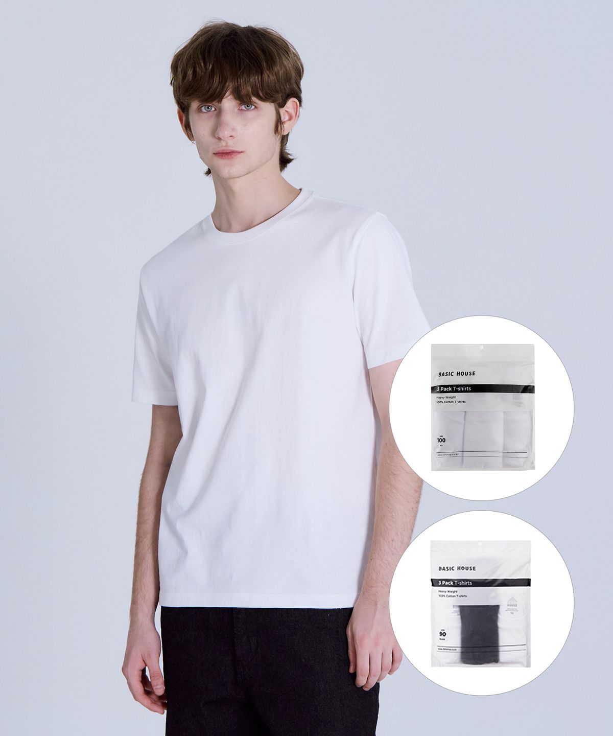 베이직하우스(BASIC HOUSE) [3PACK] 도톰한 순면 헤비웨이트 반팔티셔츠 3팩 (4color)