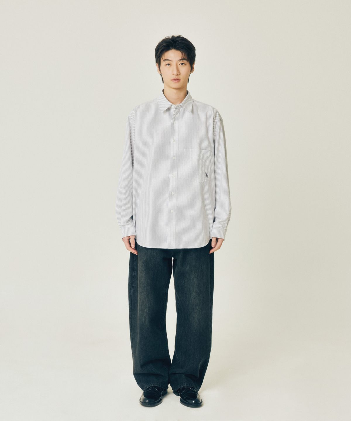 에스피오나지(ESPIONAGE) Oxford Over Shirt Grey Stripe