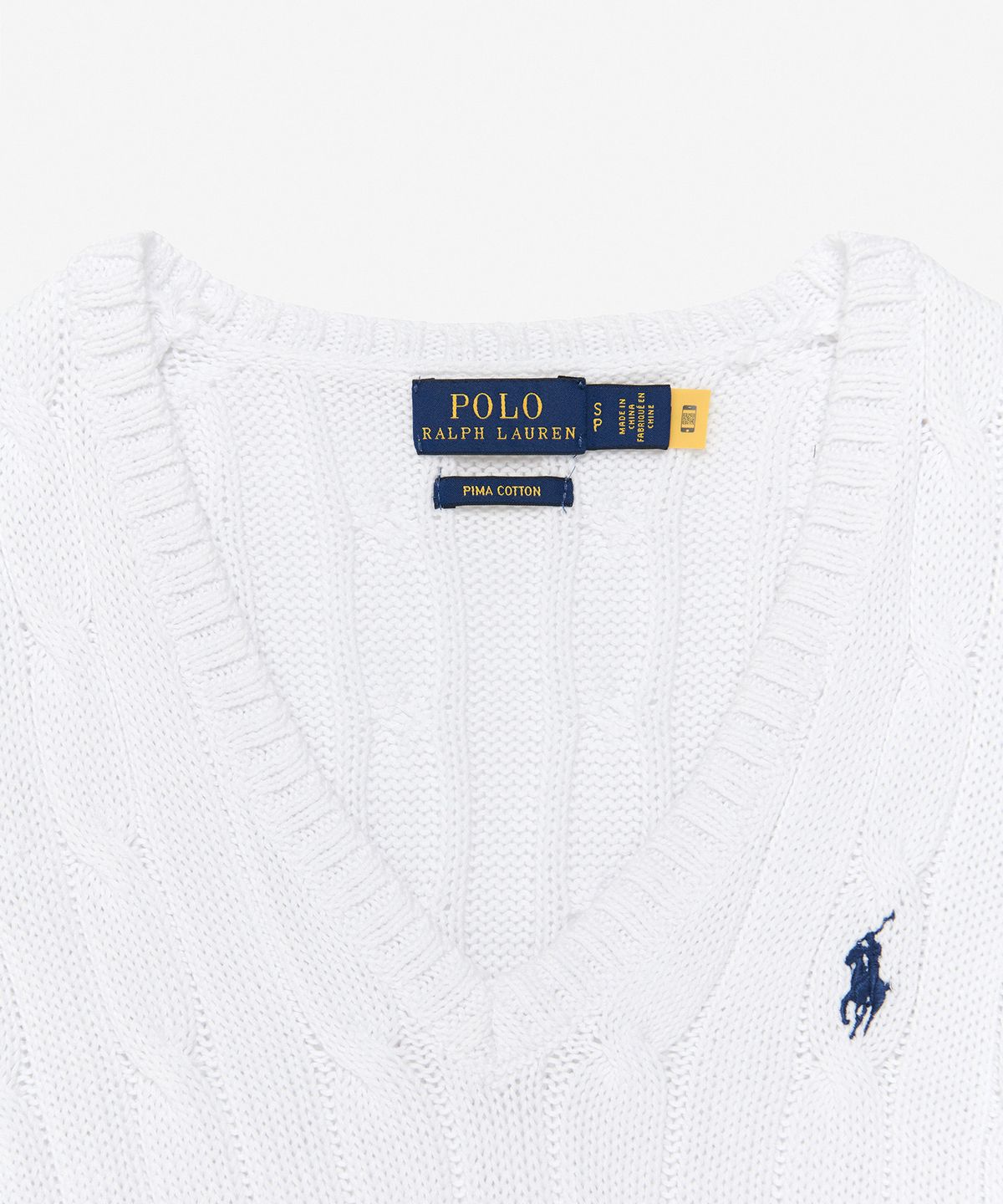 폴로 랄프 로렌(POLO RALPH LAUREN) W 케이블니트 V넥 스웨터 - 화이트