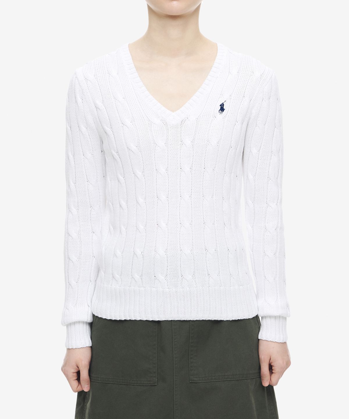 폴로 랄프 로렌(POLO RALPH LAUREN) W 케이블니트 V넥 스웨터 - 화이트
