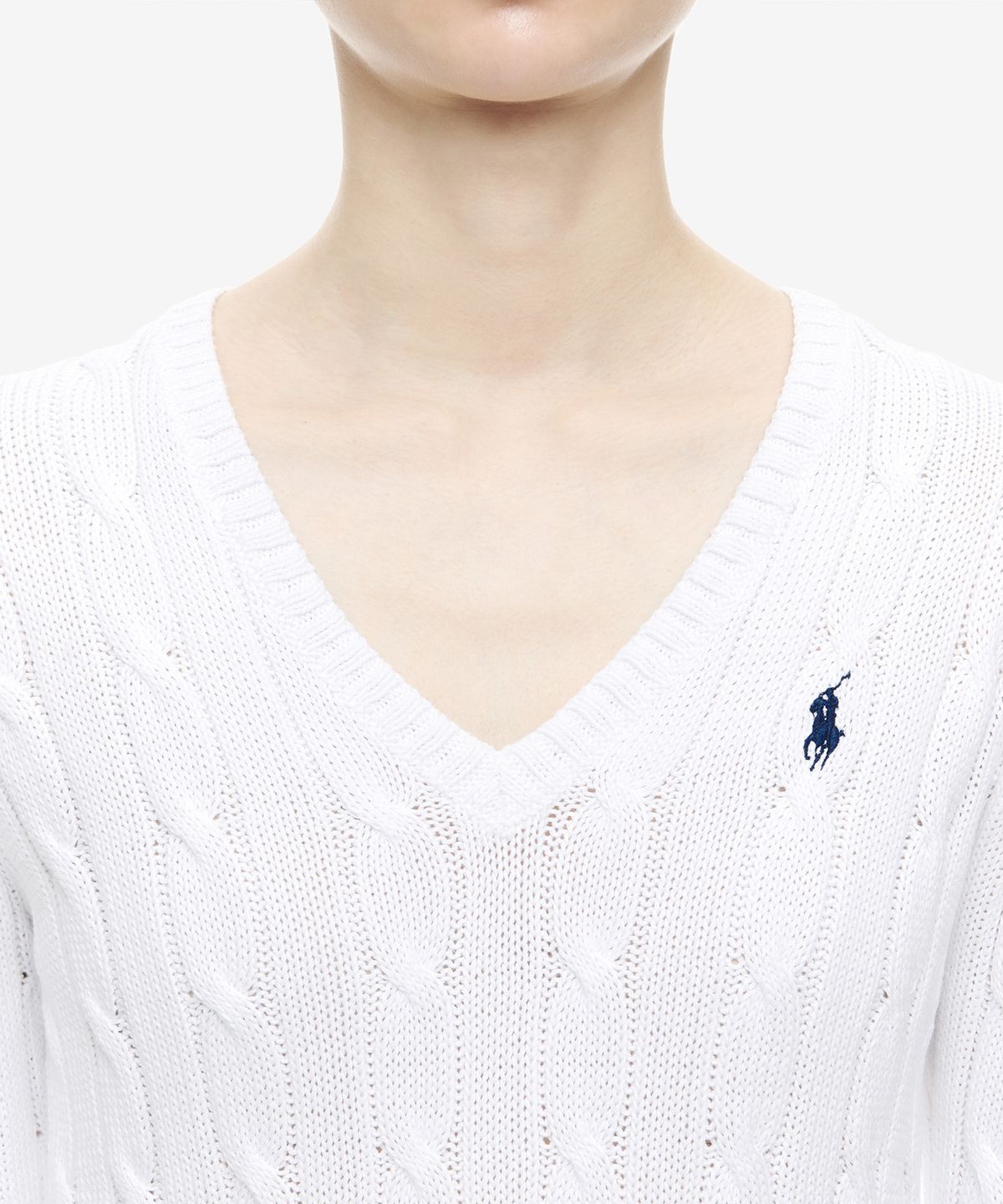 폴로 랄프 로렌(POLO RALPH LAUREN) W 케이블니트 V넥 스웨터 - 화이트