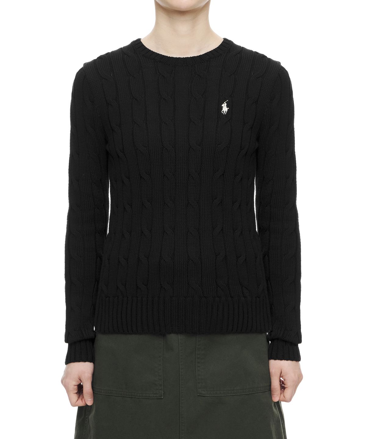 폴로 랄프 로렌(POLO RALPH LAUREN) W 슬림 핏 케이블니트 스웨터 - 블랙