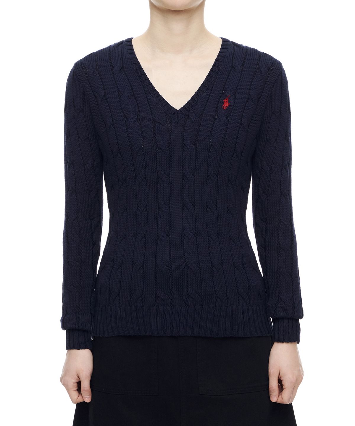 폴로 랄프 로렌(POLO RALPH LAUREN) W 케이블니트 V넥 스웨터 - 네이비