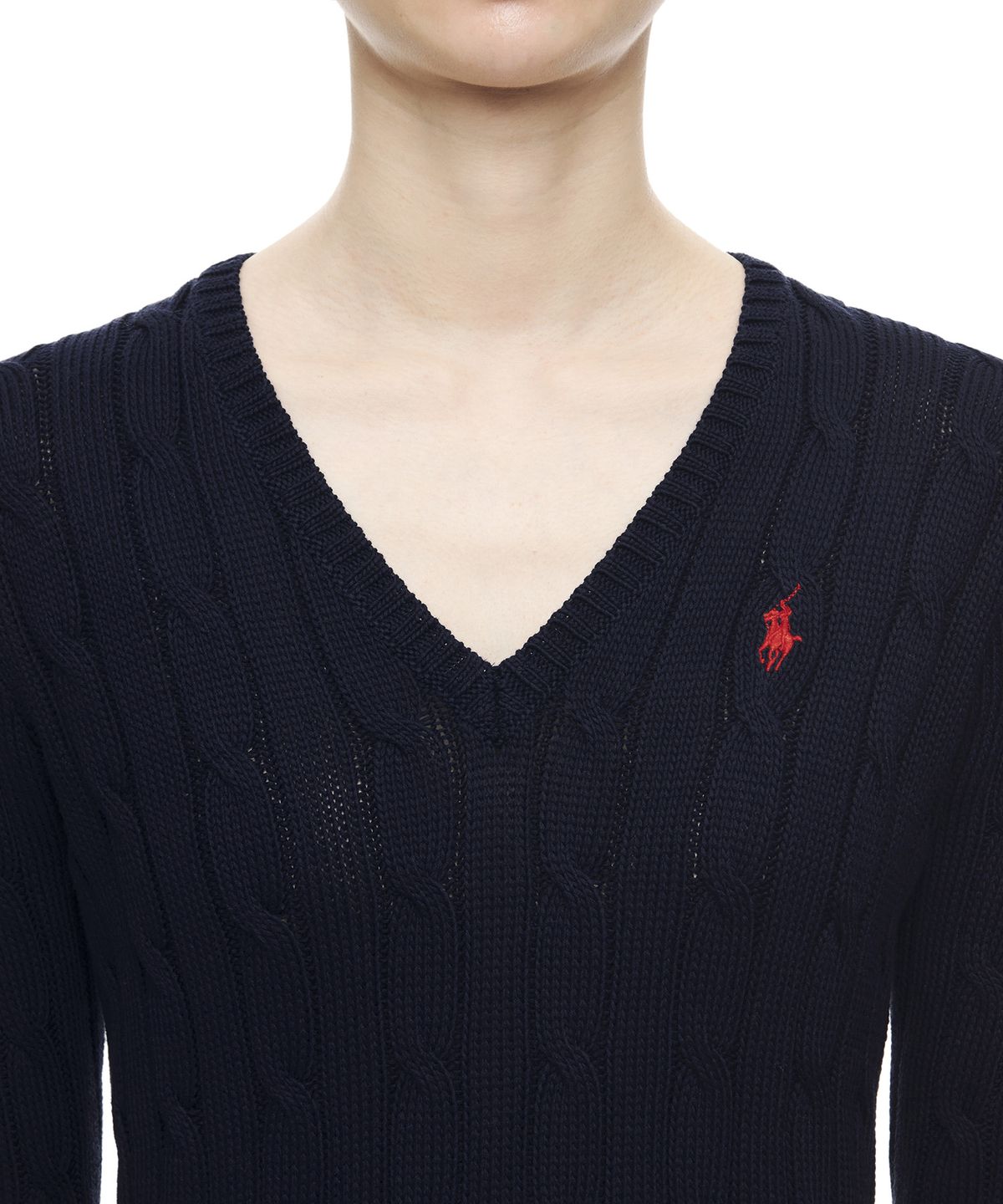 폴로 랄프 로렌(POLO RALPH LAUREN) W 케이블니트 V넥 스웨터 - 네이비