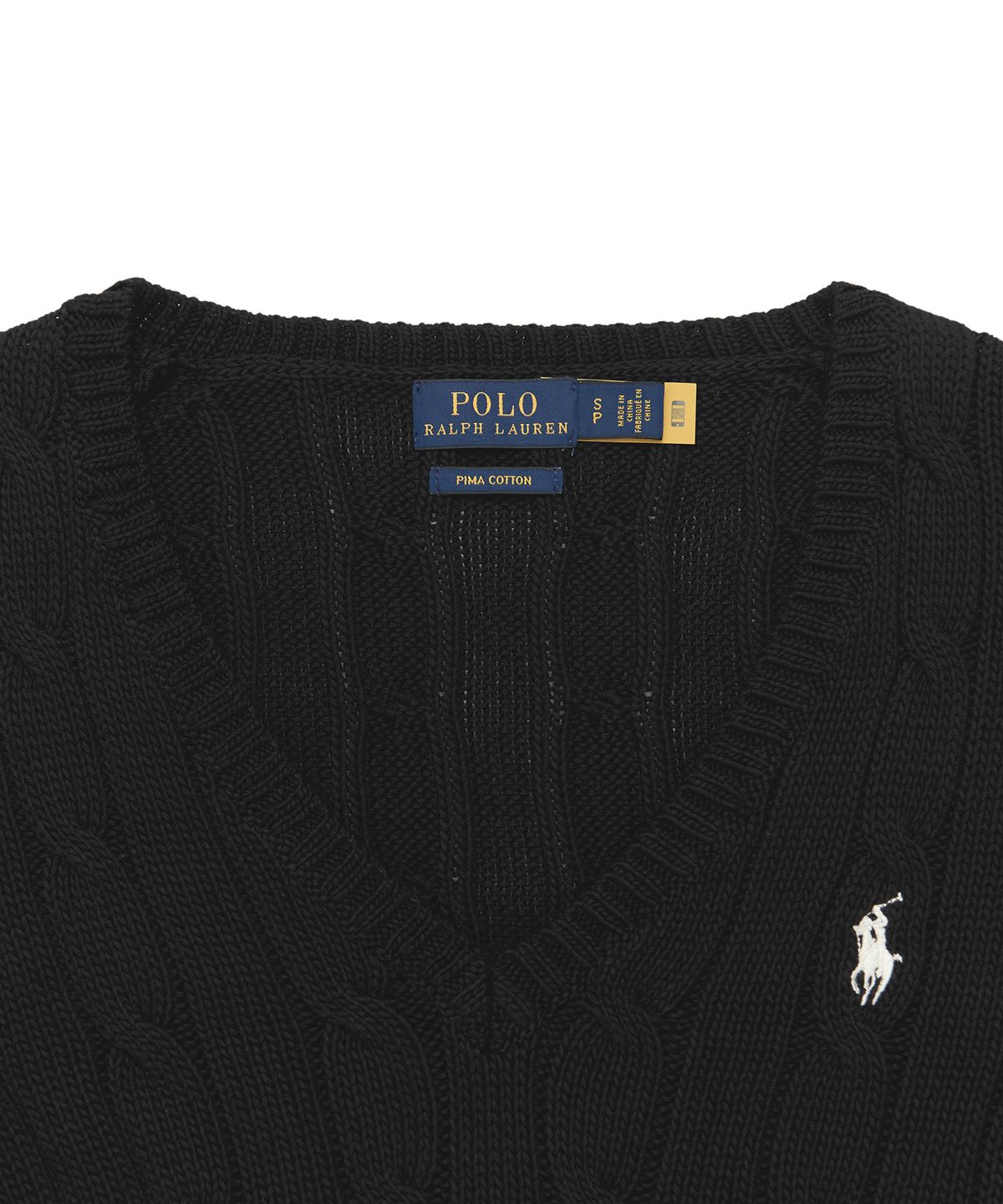 폴로 랄프 로렌(POLO RALPH LAUREN) W 케이블니트 V넥 스웨터 - 블랙