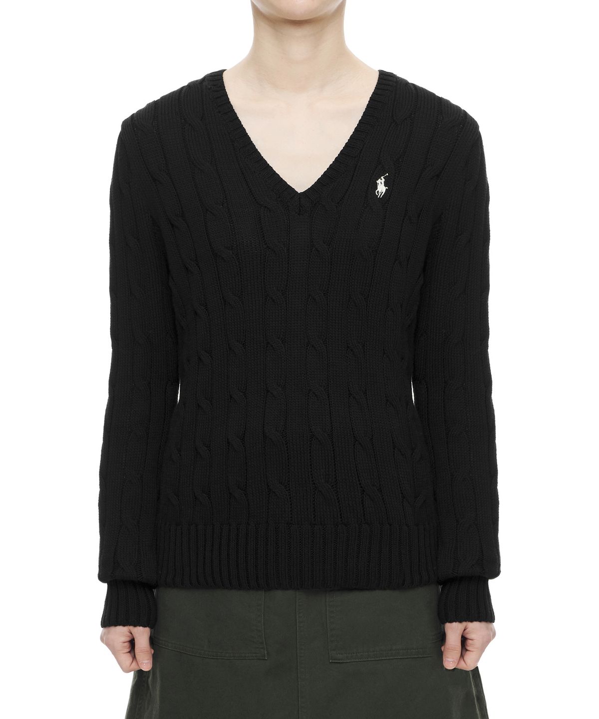 폴로 랄프 로렌(POLO RALPH LAUREN) W 케이블니트 V넥 스웨터 - 블랙