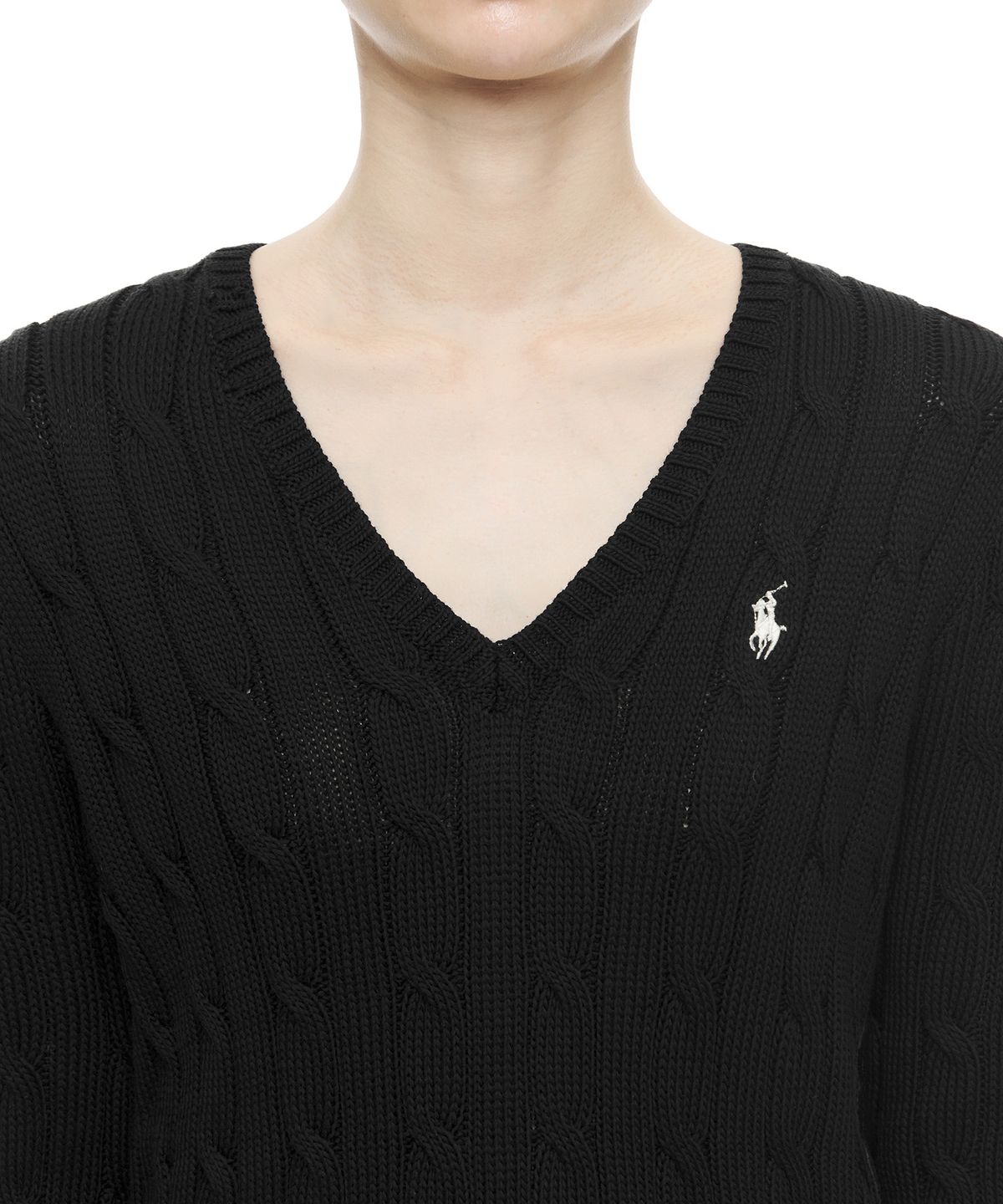 폴로 랄프 로렌(POLO RALPH LAUREN) W 케이블니트 V넥 스웨터 - 블랙