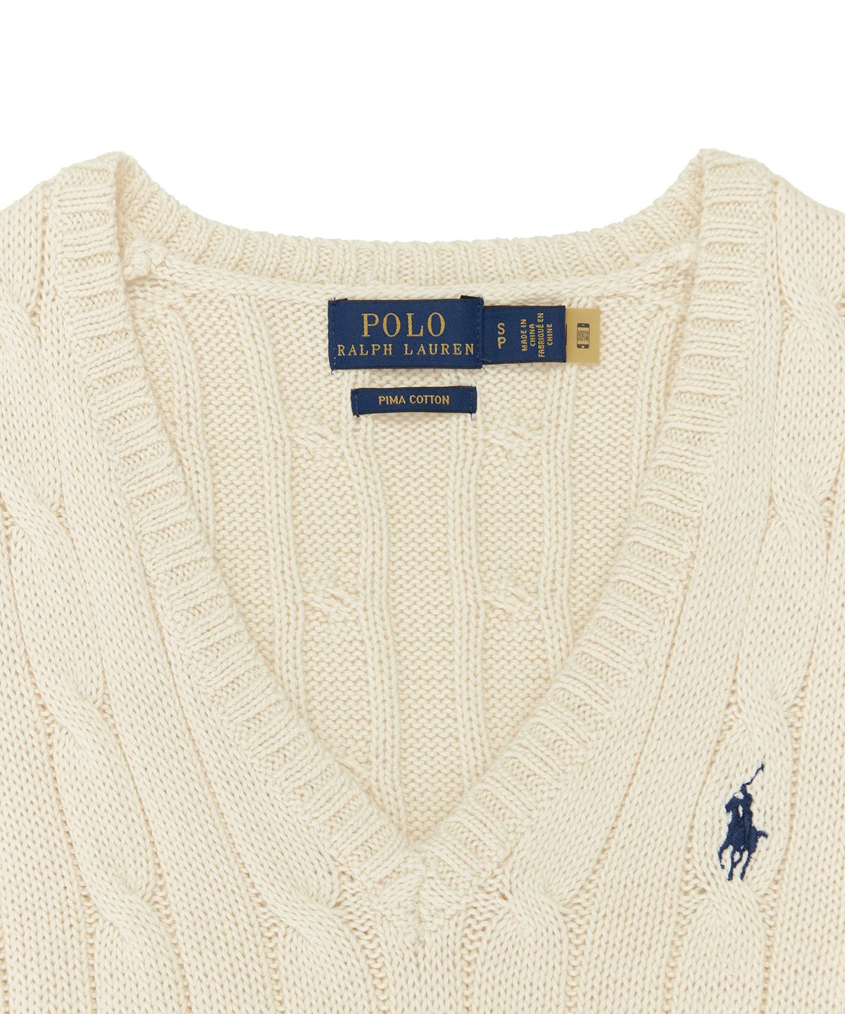 폴로 랄프 로렌(POLO RALPH LAUREN) W 케이블니트 V넥 스웨터 - 크림