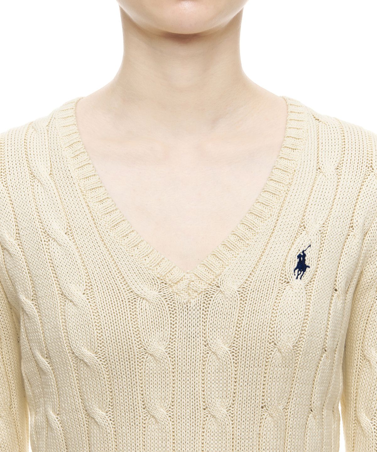 폴로 랄프 로렌(POLO RALPH LAUREN) W 케이블니트 V넥 스웨터 - 크림