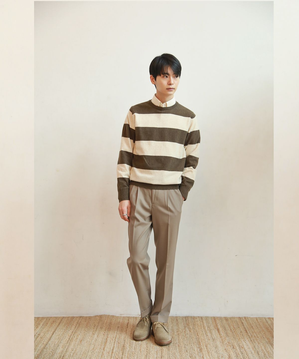 벨리프(BELLIEF) Essential Stripe Crew neck Knit (Brown/ivory)