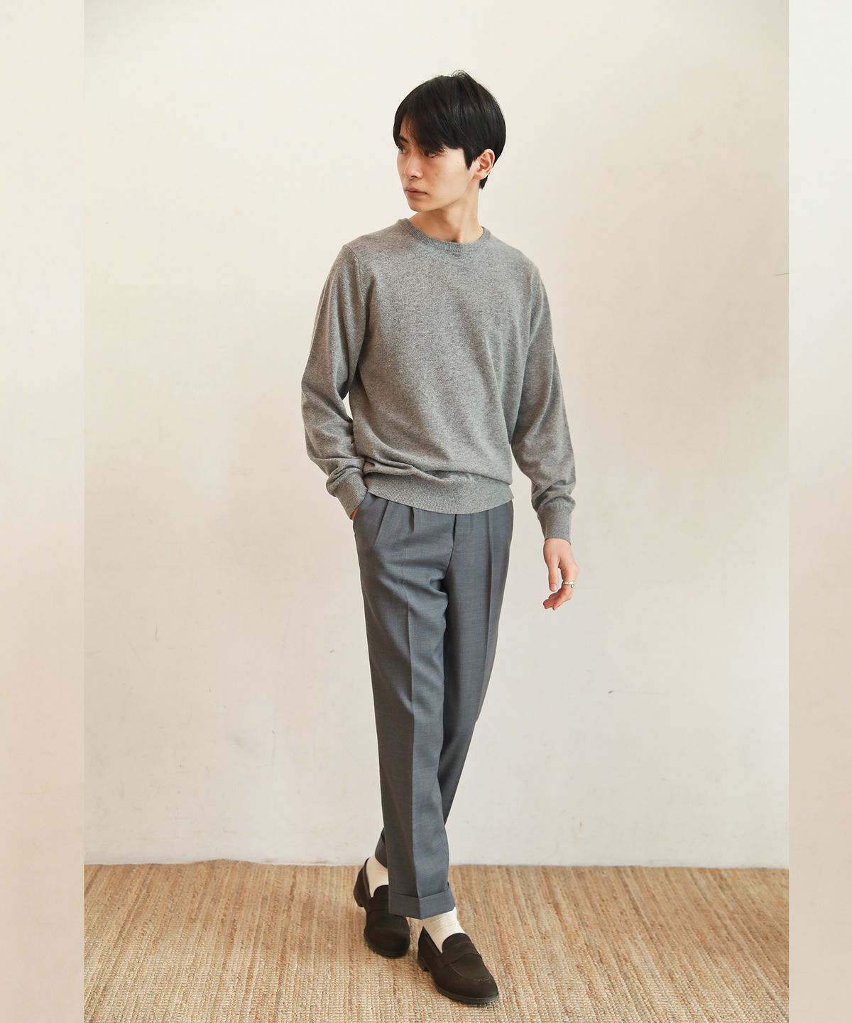 벨리프(BELLIEF) Wool soft two tuck adjust pants (Grey)