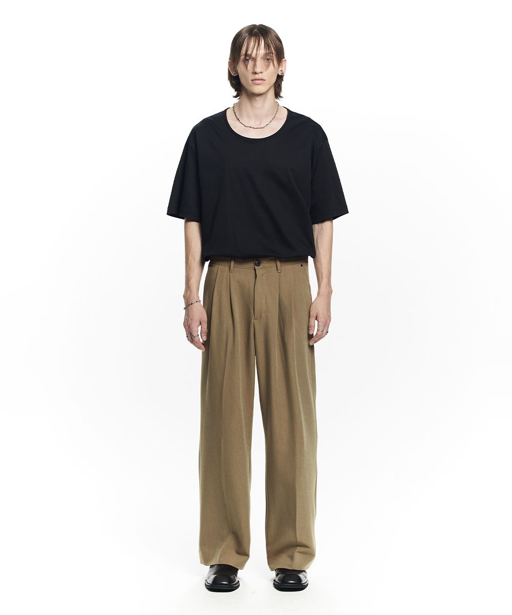 MUSINSA | MAISON MINED SAINT TWO TUCK WIDE PANTS BEIGE