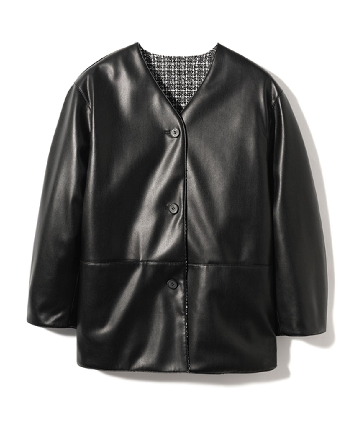 앤드로스(ANDROS) Reversible Leather Tweed Cardigan (Black)