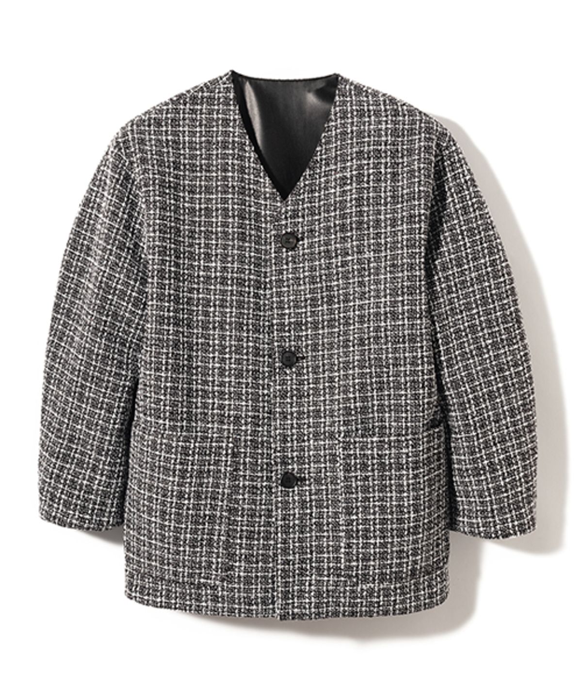 앤드로스(ANDROS) Reversible Leather Tweed Cardigan (Black)