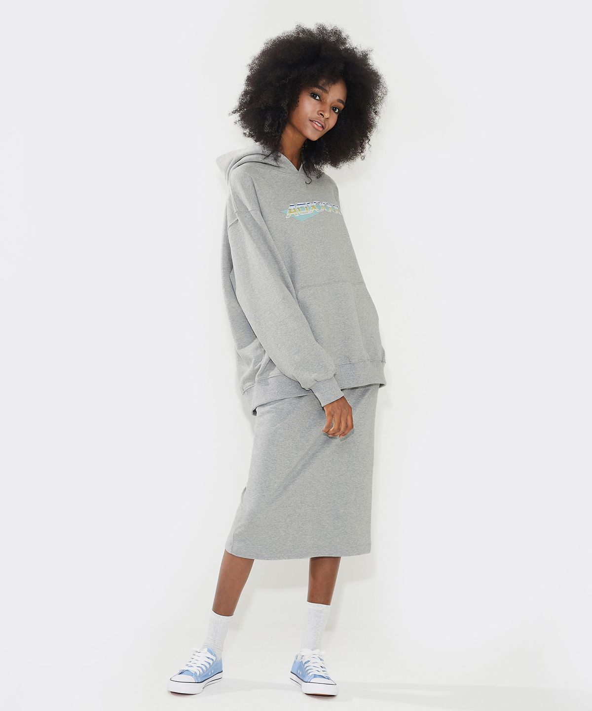 에이오엑스(AOX) Stripe logo Hoodie(Oversize fit) M/Grey