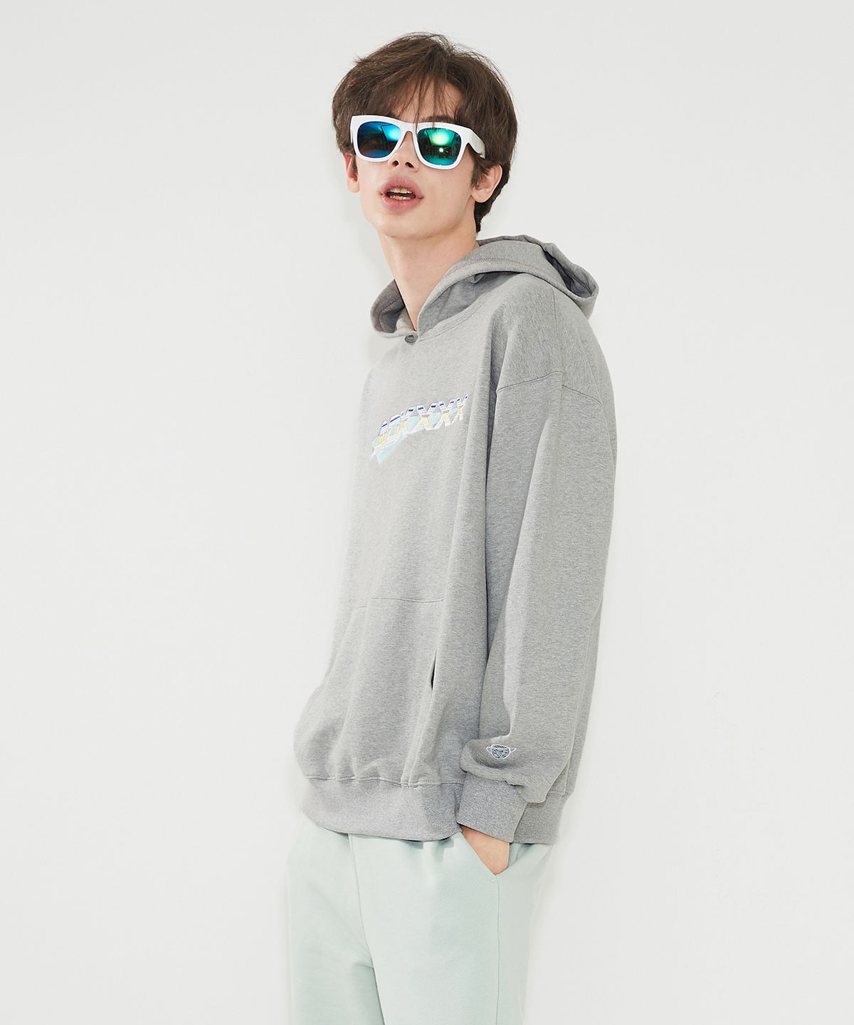 에이오엑스(AOX) Stripe logo Hoodie(Oversize fit) M/Grey