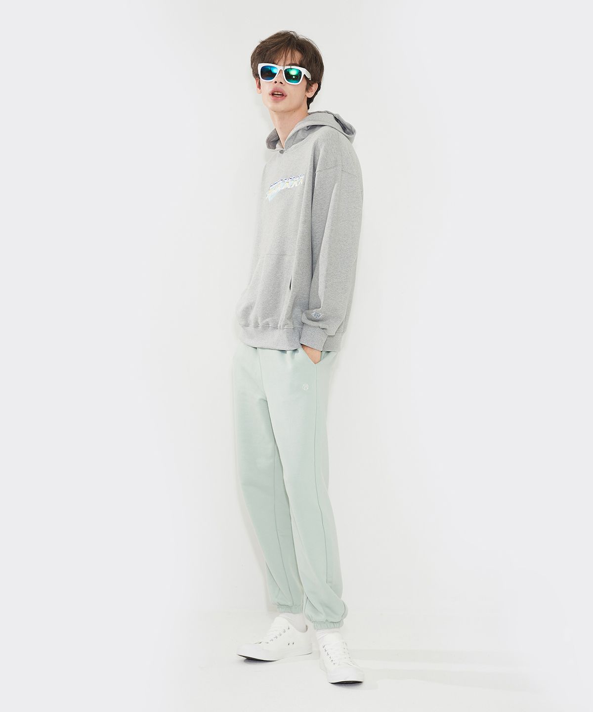 에이오엑스(AOX) Stripe logo Hoodie(Oversize fit) M/Grey