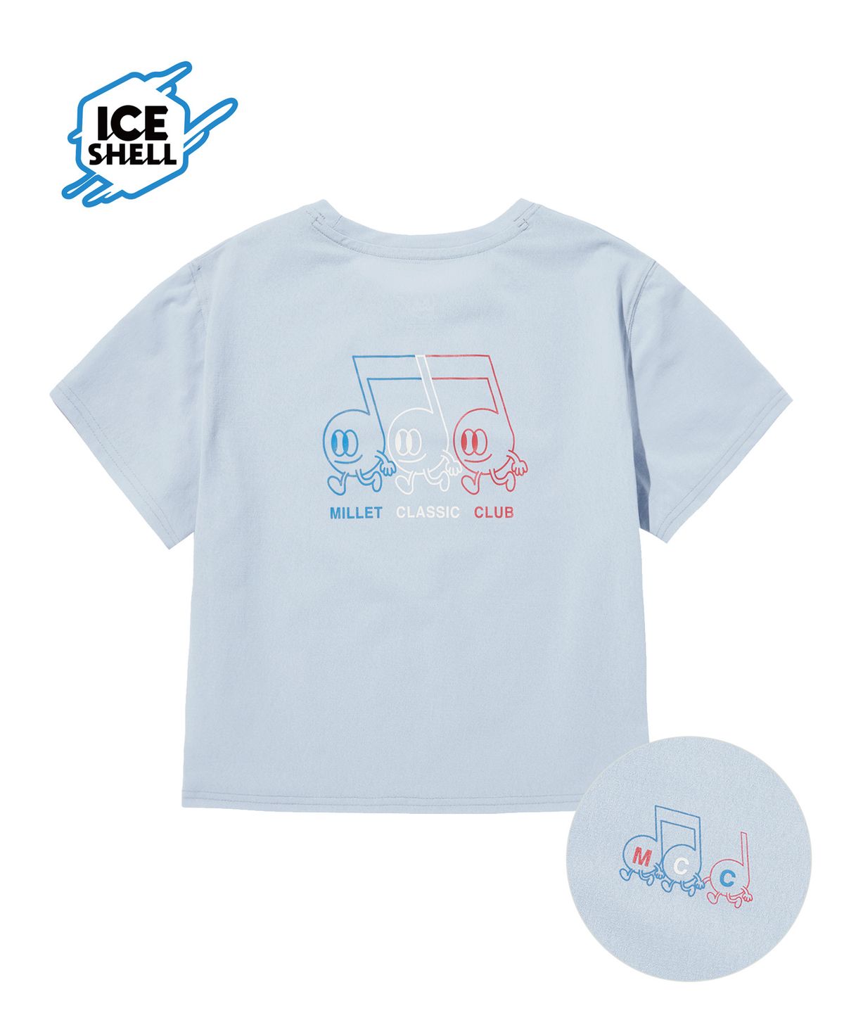밀레 클래식(MILLET CLASSIC) NOTE SYMBOLS ICE SHELL CROP T-SHIRTS L/BLUE