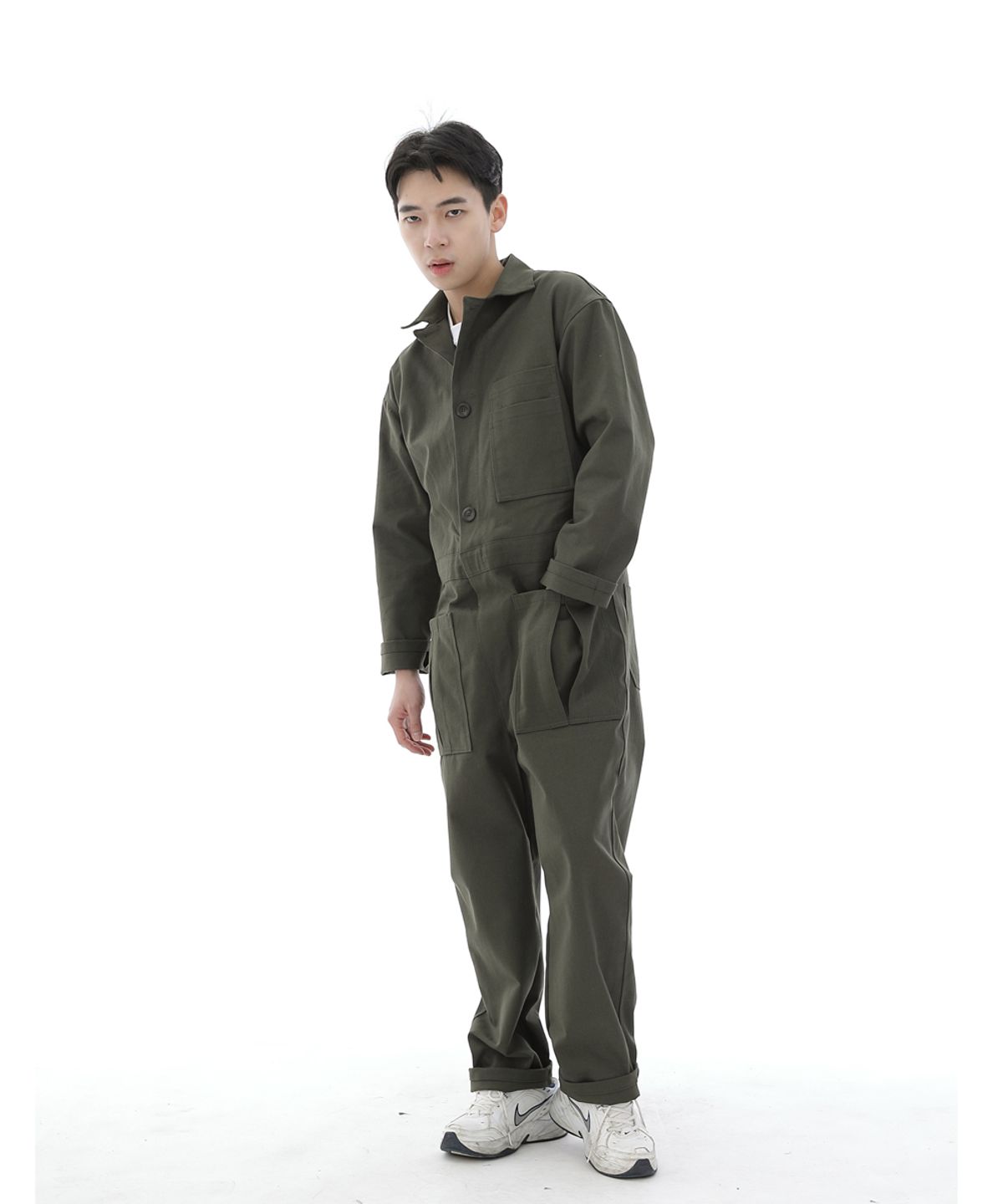 세인트크루(SAINTCREW) 오버라운드 테이퍼드 카고 점프슈트 OT-502C 카키