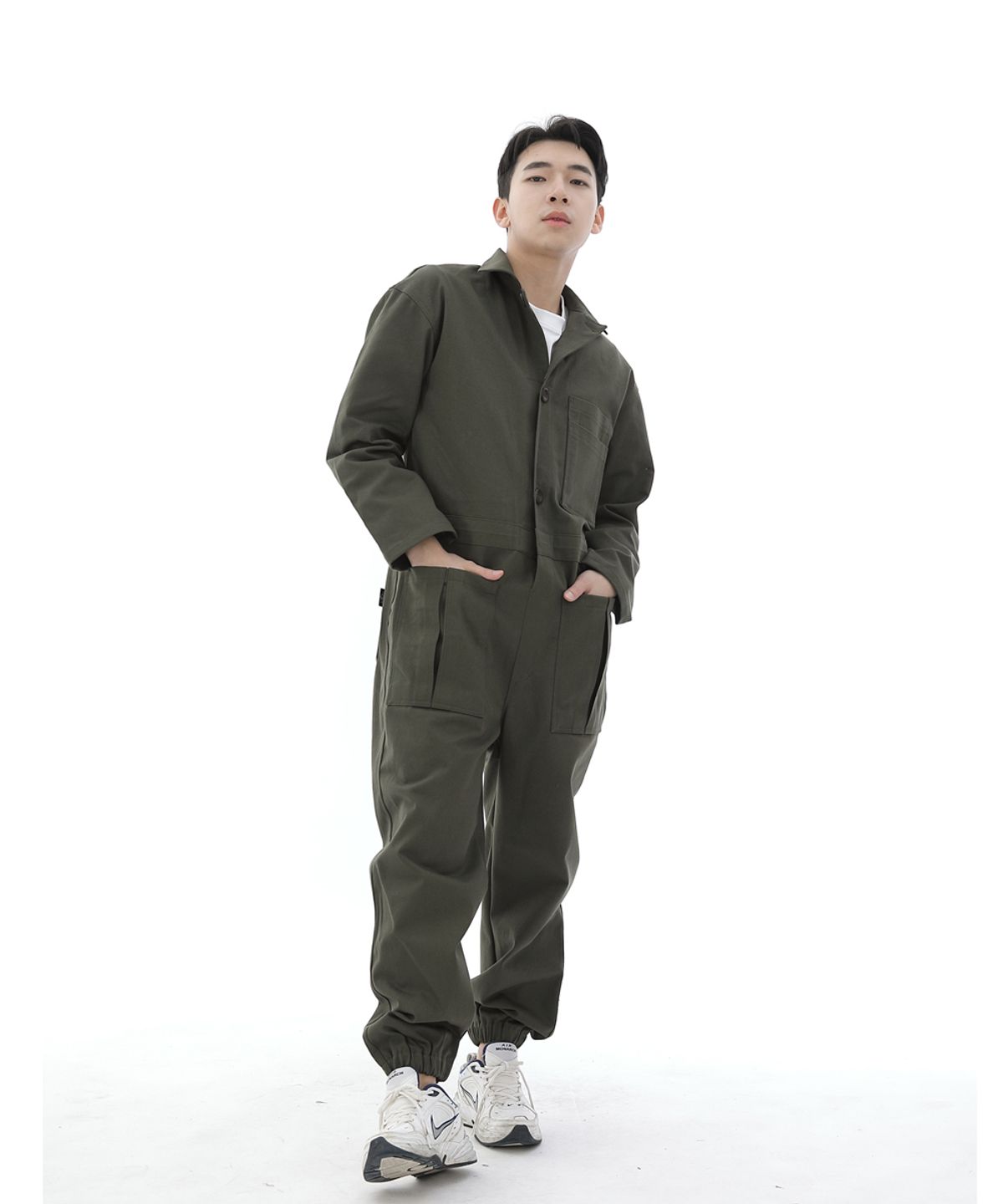 세인트크루(SAINTCREW) 오버라운드 테이퍼드 카고조거 점프슈트 OT-502CJ 카키