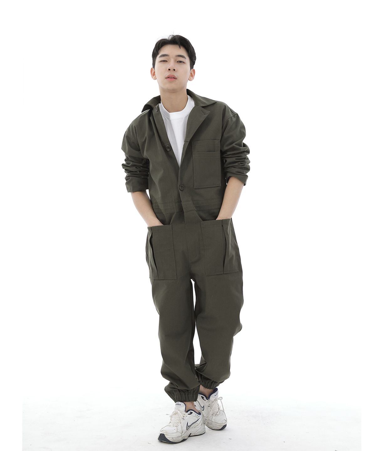 세인트크루(SAINTCREW) 오버라운드 테이퍼드 카고조거 점프슈트 OT-502CJ 카키