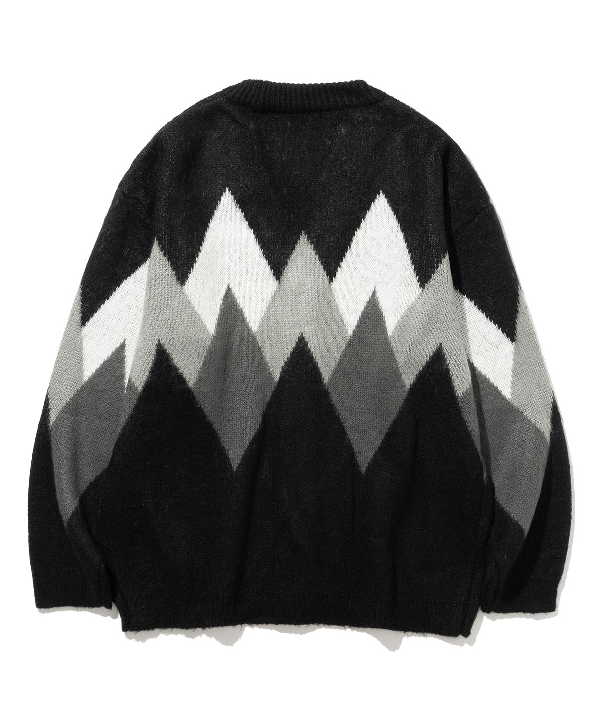 니티드(KNITTED) 벌키 브러쉬 아가일 가디건 DARK BLACK