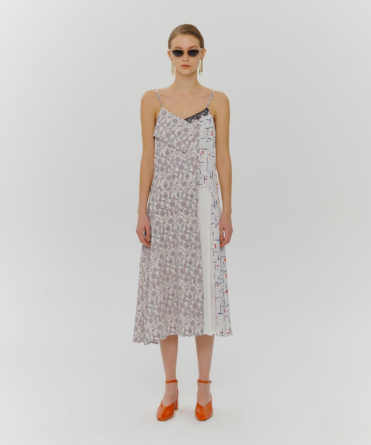 에트몽(ETMON) Slip Pointed Pleats Dress  Purple