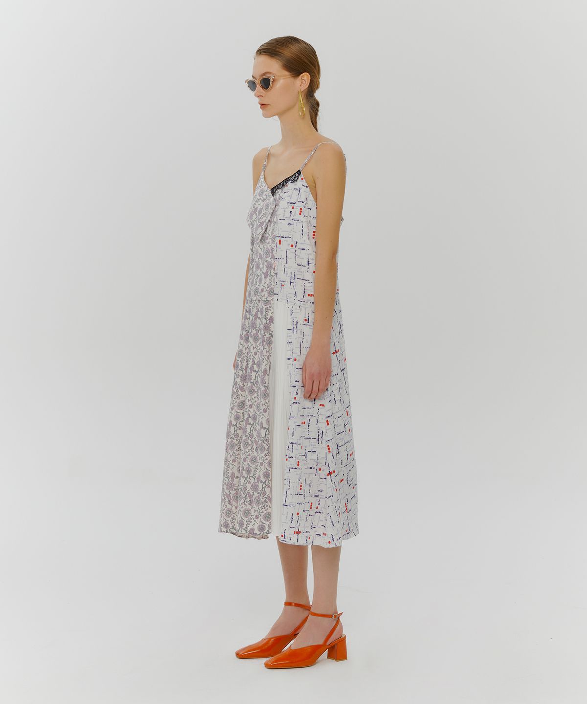 에트몽(ETMON) Slip Pointed Pleats Dress  Purple