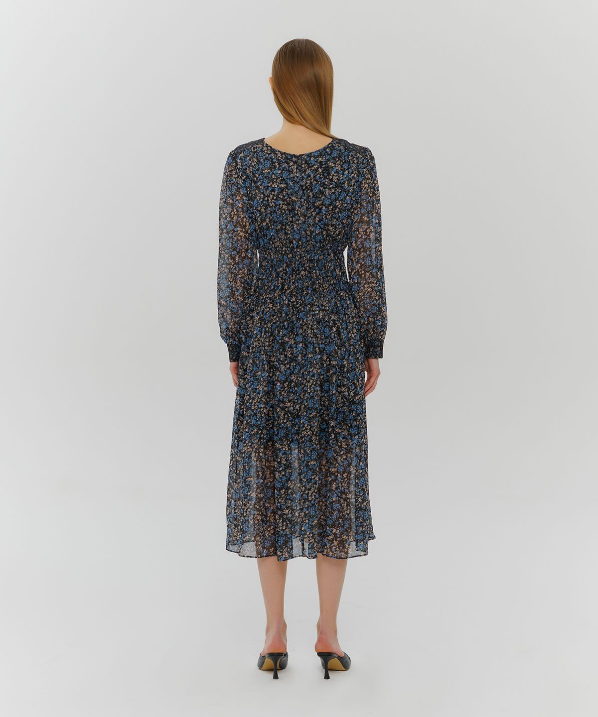 에트몽(ETMON) Smock Shirring Lace Dress  Blue