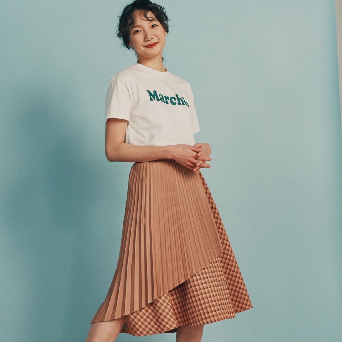 프린제이(PREENJ) 레더 랩 플리츠스커트
